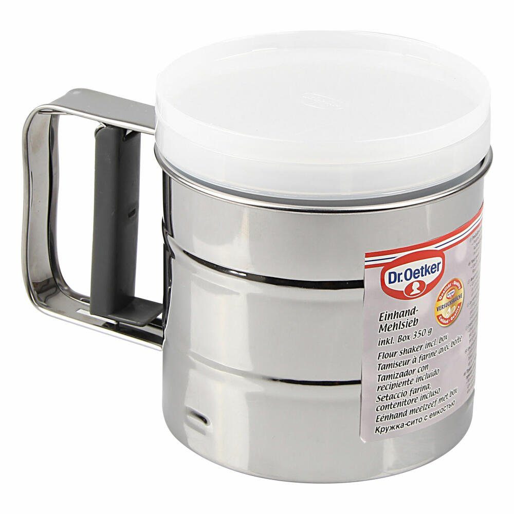 Dr. Oetker Küchenhelfer Küchensieb Einhand-Mehlsieb, Edelstahl