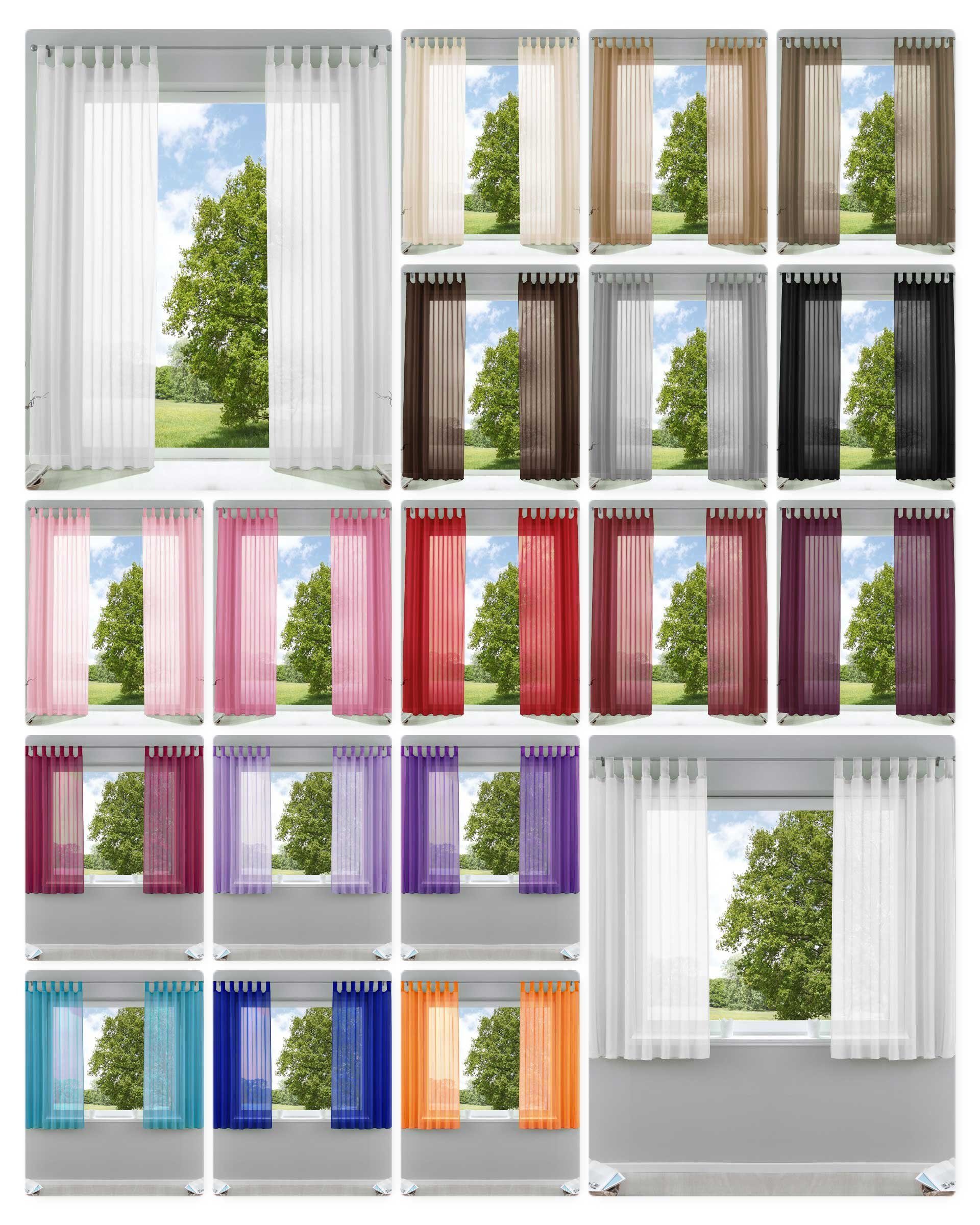 Apfelgrün Vorhang verschiedene 61000CN (2 St), transparent, Voile Set Gardine, Transparent Schlaufe Höhen Bleibandabschluss Gardinenbox,