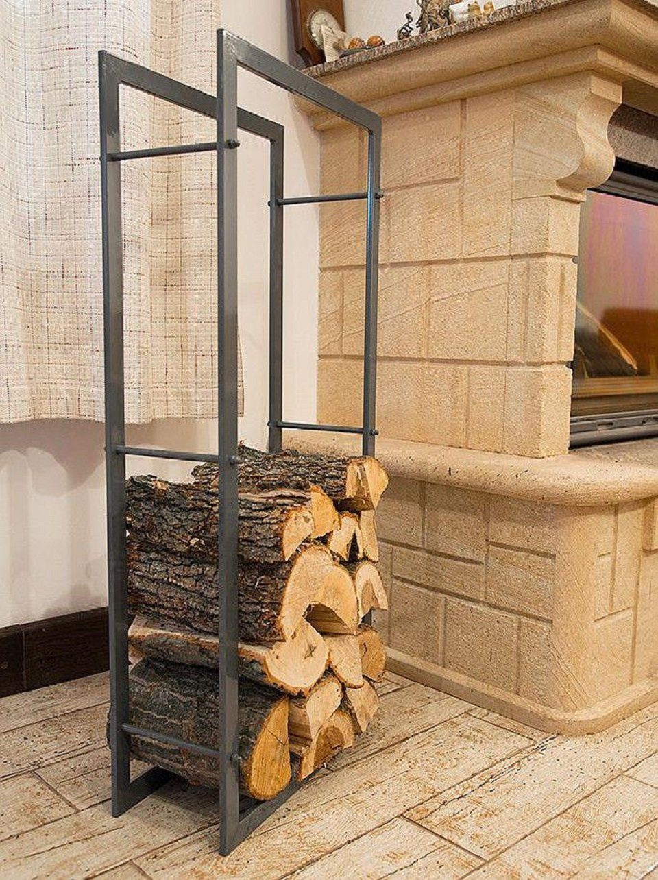 DanDiBo Kaminholzregal Kaminholzständer 100 cm Grau 80003 Holzkorb Kaminholzhalter Regal