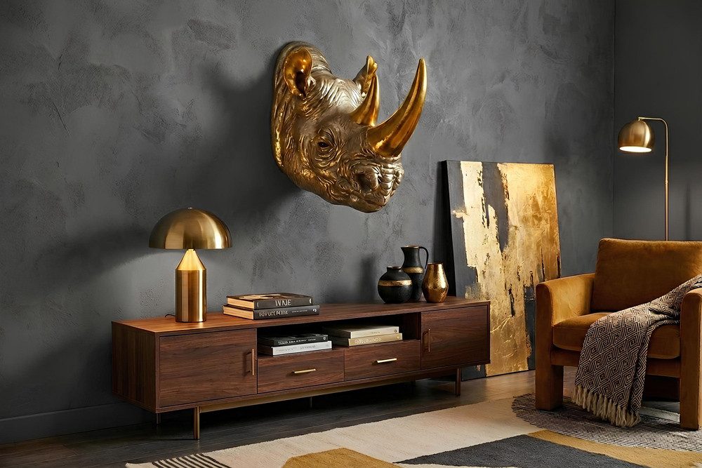 riess-ambiente Wanddekoobjekt RHINO 60cm gold – Nashorn-Skulptur, handmade, Deko-Figur (Einzelartikel, 1 St), stilvolles Statement-Accessoire – ideal für Sideboard oder Wohnbereich