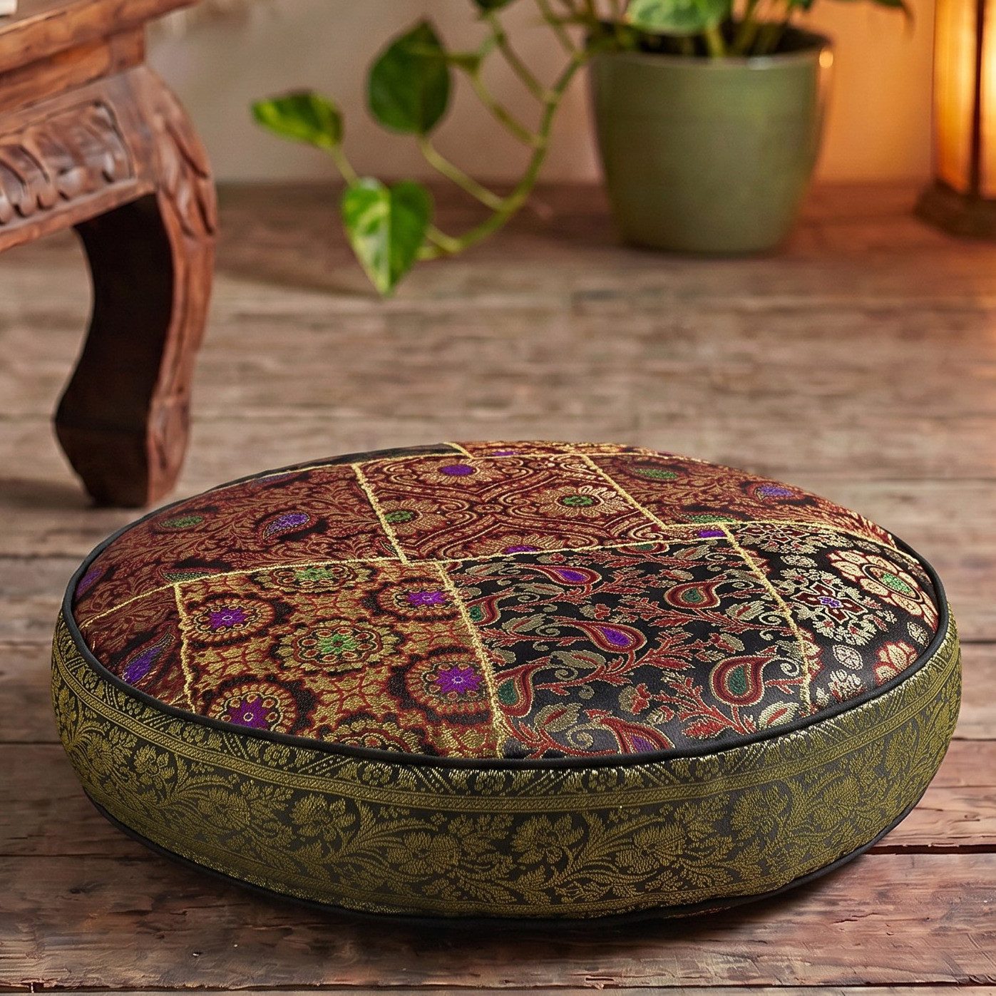 Guru-Shop Sitzkissen Orientalisches rundes Patchwork Kissen 40 cm,..