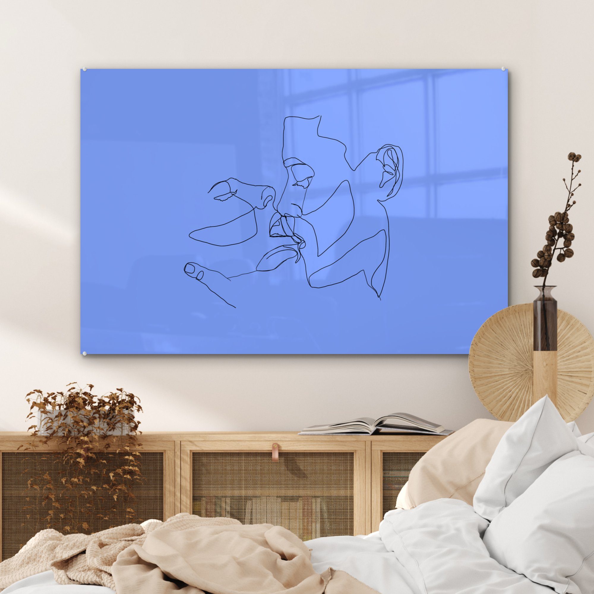 Blau, Schlafzimmer MuchoWow Linienkunst Paar & Acrylglasbilder - Acrylglasbild St), Wohnzimmer - (1