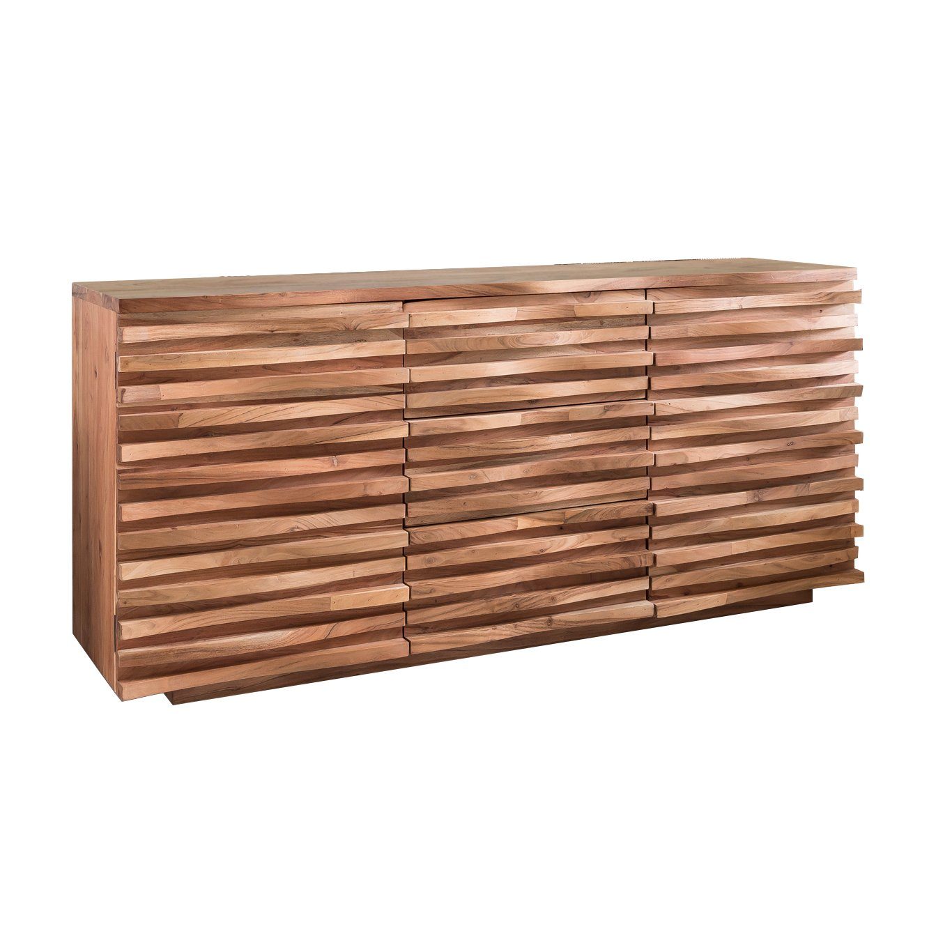 Wohnling Sideboard WL5.200 Massivholz Akazie 160 cm Anrichte Schublade Kommode Schrank (160x75x43 cm Massivholz Akazie Baumkante Anrichte), Standschrank, Kommode mit Schubladen & Türen