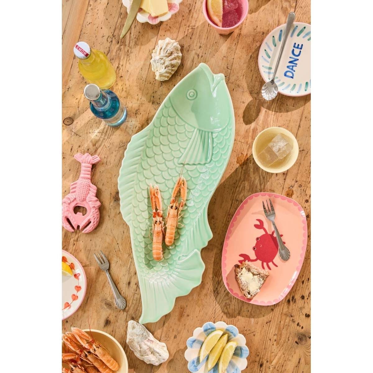 rice Servierplatte Keramik Servierplatte Fisch grün, 53 cm, Deko & Servieren