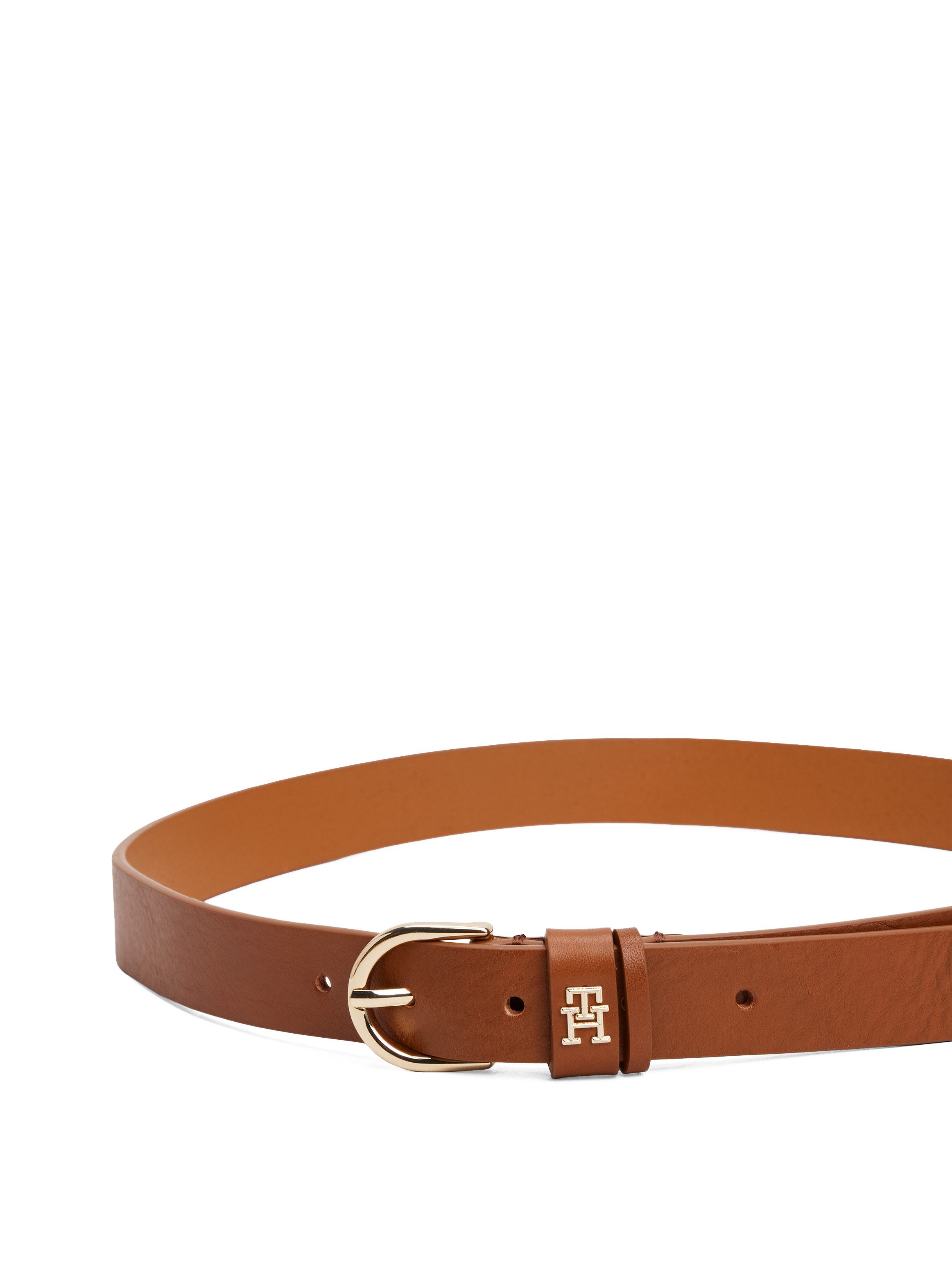 Tommy Hilfiger Ledergürtel ESSENTIAL EFFORTLESS 2.5 cm breit GOLD Logoemblem, weiche Haptik, ovale Einfachdornschließe
