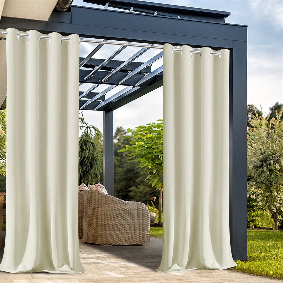 Weiß Außenvorhänge, Thermovorhänge, Wasserdichte ZAXSD Vorhang und sonnenbeständige