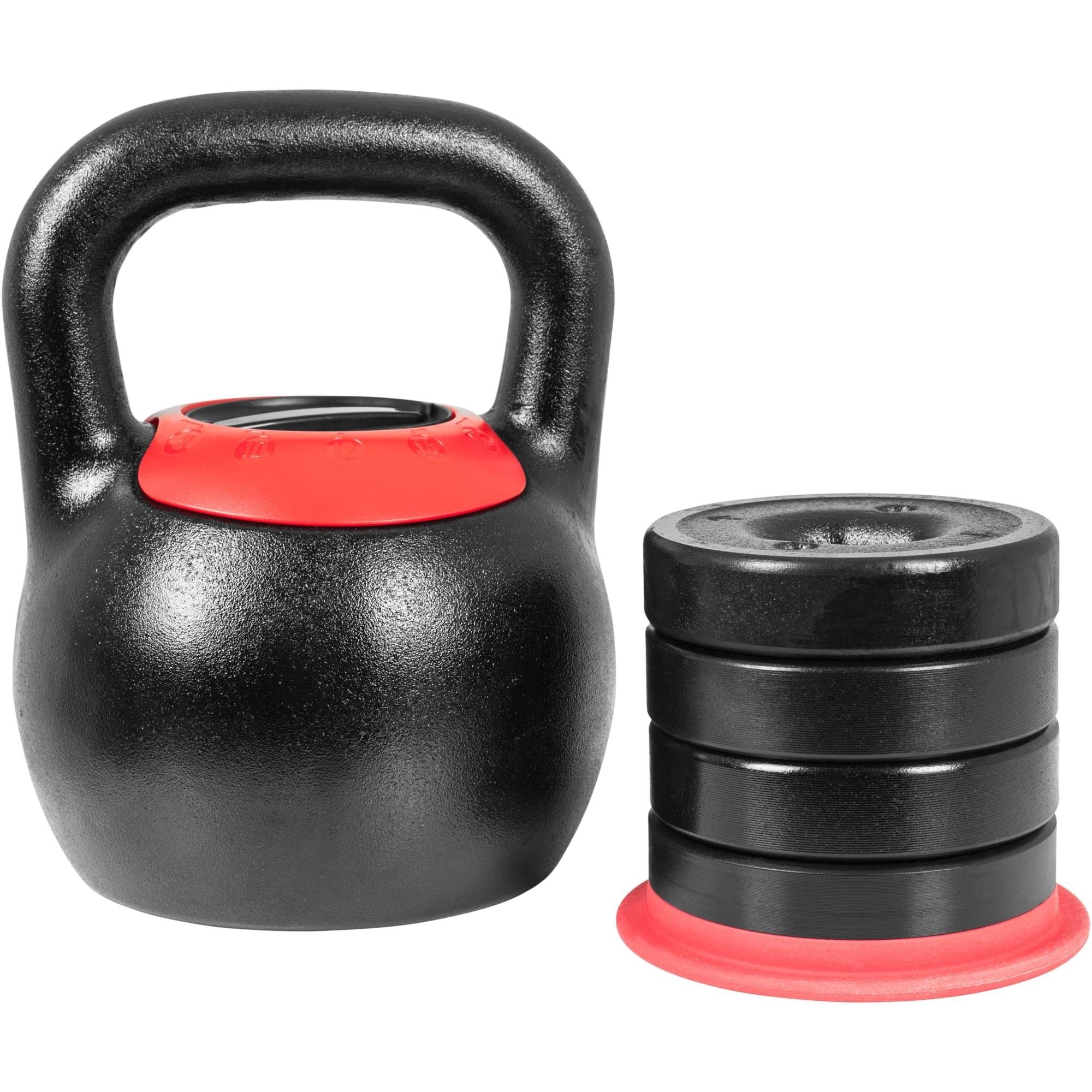GORILLA SPORTS Kettlebell Verstellbare, 16 kg oder 24 kg mit 4 Wechselgewichte, Gusseisen