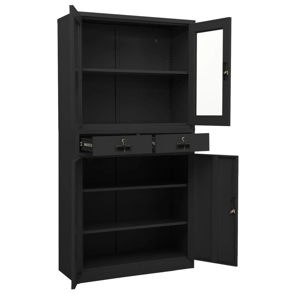 gehärtetes (1-St) Fächerschrank Büroschrank Stahl Glas Anthrazit vidaXL cm 90x40x180