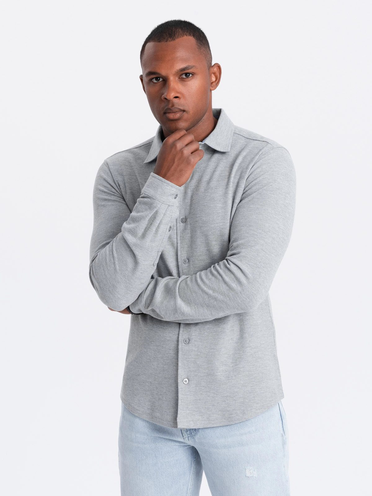 OMBRE Langarmhemd Herrenstrickhemd SLIM FIT langarm günstig online kaufen