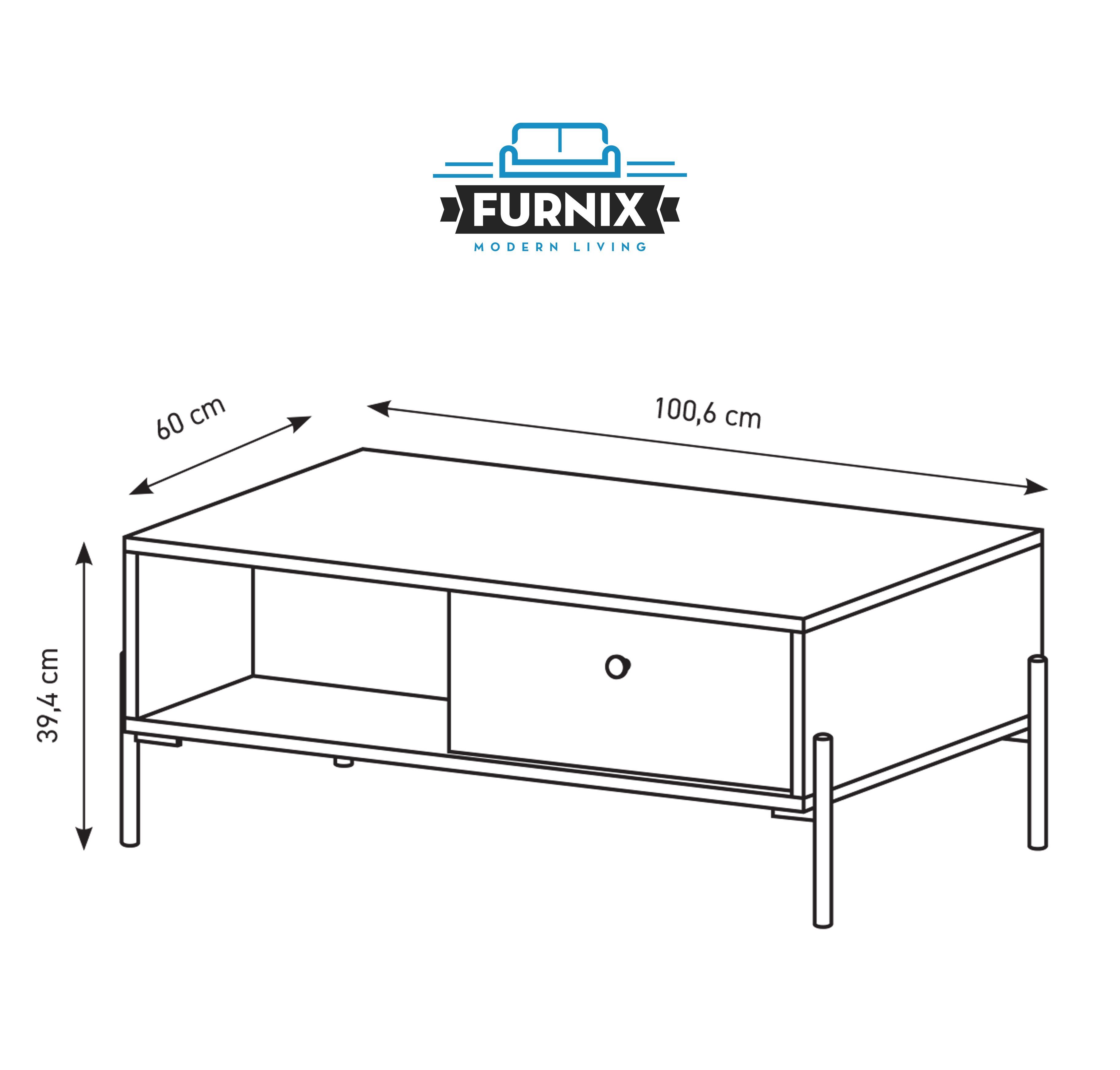 H60 elegant, x Metallfüßen, Couchtisch x cm, T39,4 SCANDINAWA schwarzen in B100,6 Furnix Made 2S mit EU Beistelltisch