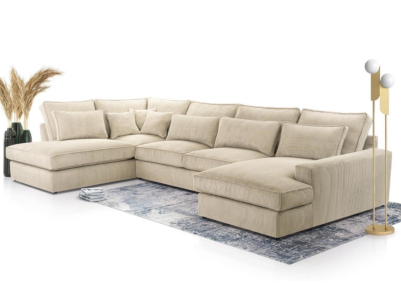 U - Kissen, MÖBEL Design CANES lose Beige modern Ecksofa Lincoln Form Couch, MKS U,