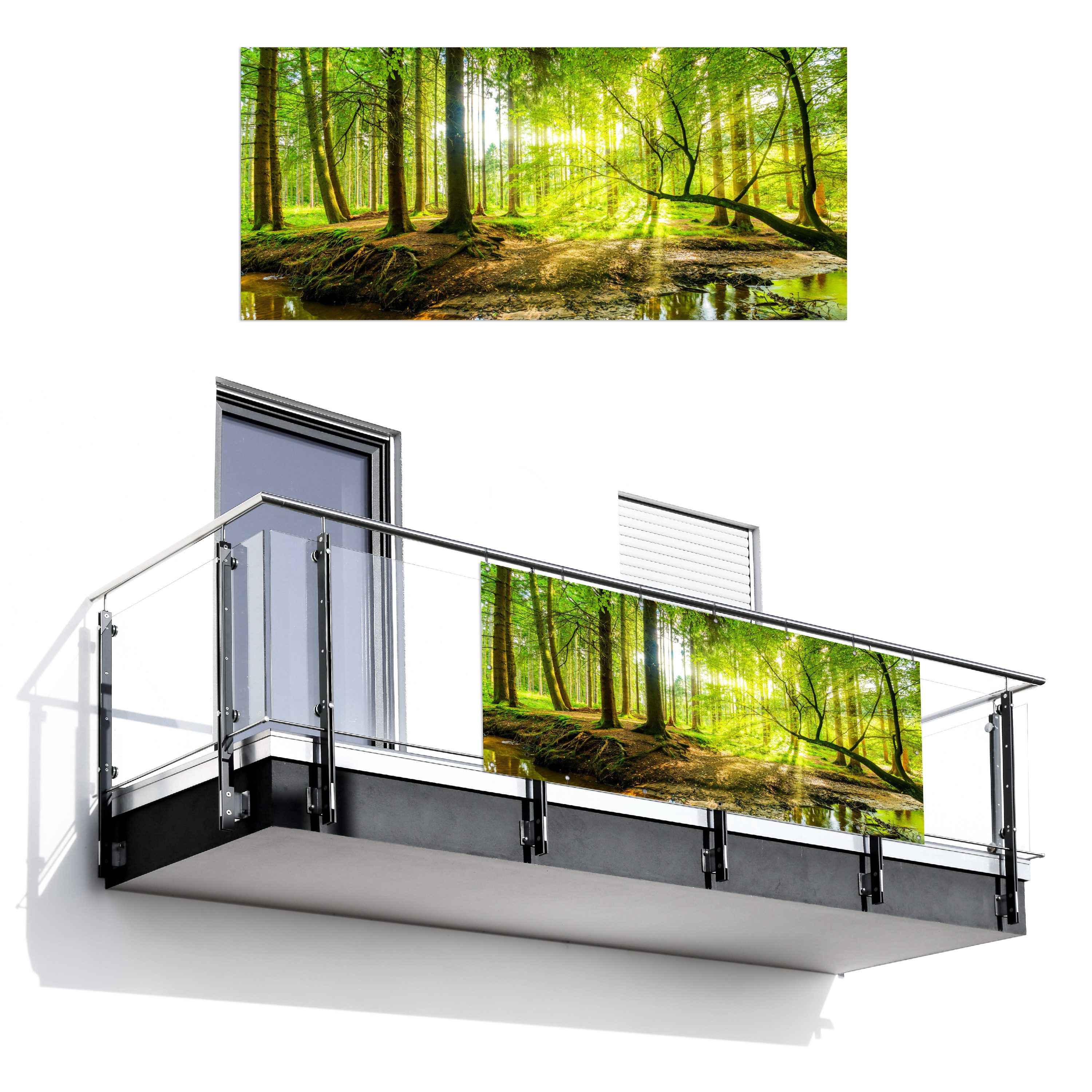 MuchoWow Balkonsichtschutz Wald - Landschaft - Wasser - Bäume - Sonne - Grün - Natur (1-St) Balkon Sichtschutz 90x200, Windschutz für Zaun PVC, 200x90 cm
