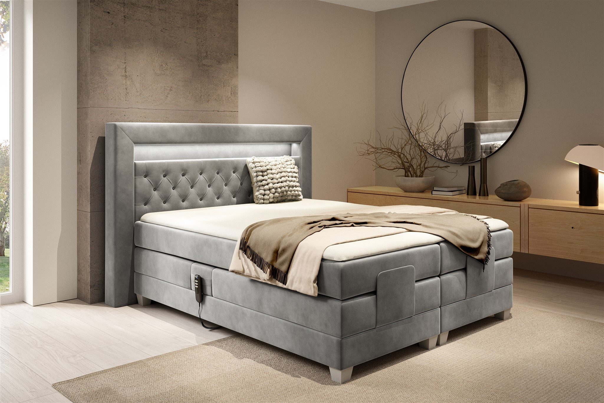 Fun Möbel Boxspringbett Schlafzimmerbett ARMANDO Elektrisch in Stoff Fresh (inkl. Kaltschaumtopper), Matratzen elektrisch verstellbar