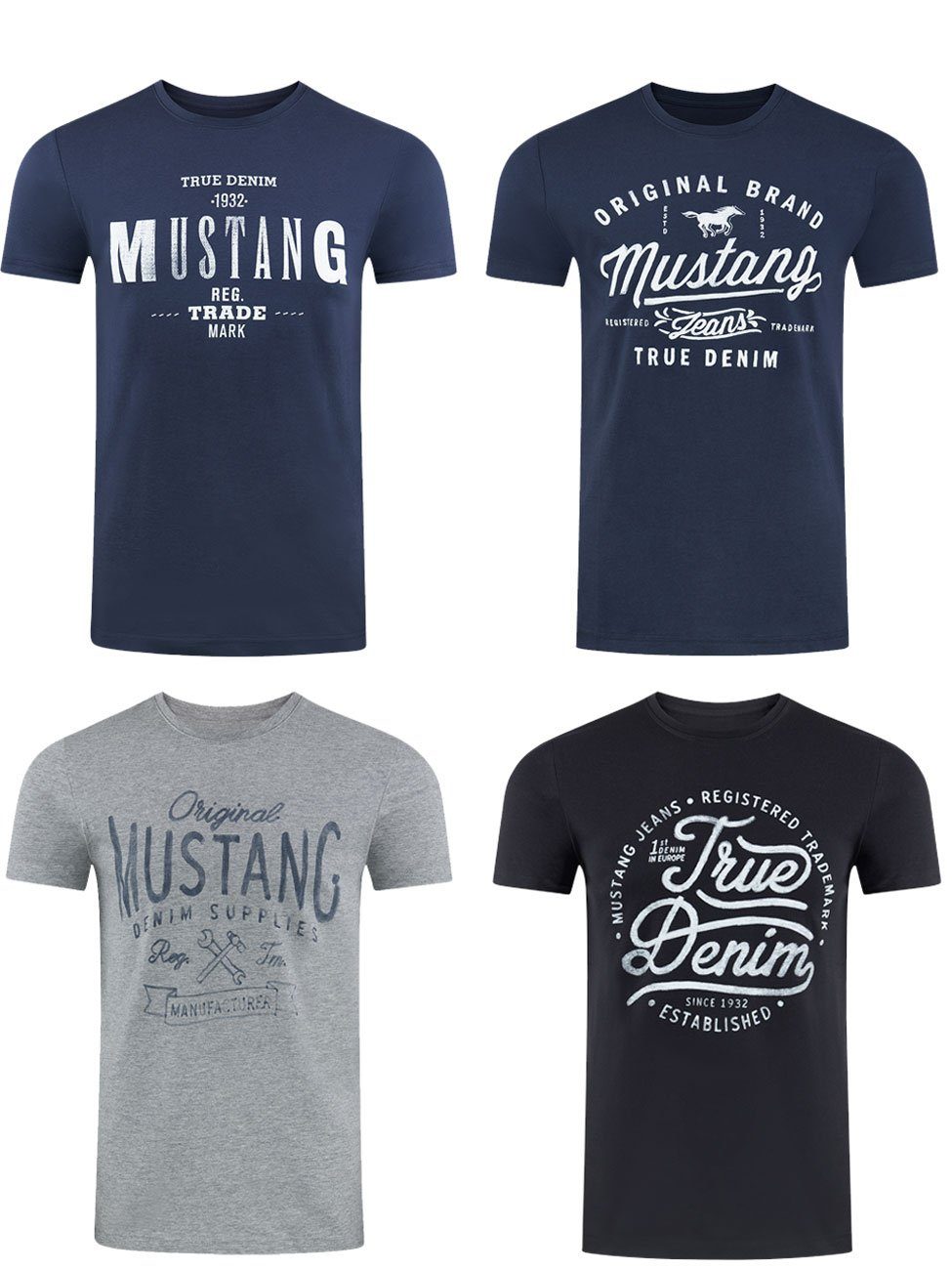MUSTANG T-Shirt Herren Printshirt Alex C Basic Print Regular Fit (4-tlg) Kurzarm Tee Shirt mit Rundhalsausschnitt aus 100% Baumwolle Farbmix (P11) | T-Shirts