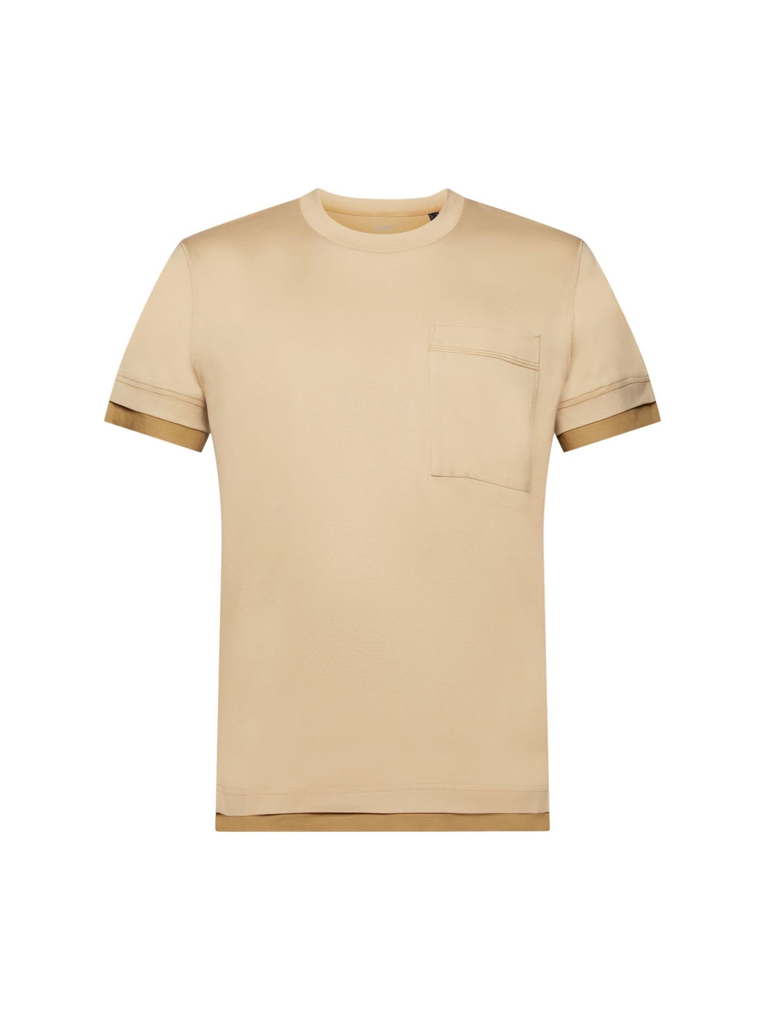 Esprit Collection T-Shirt Rundhals-T-Shirt im Lagenlook, 100 % Baumwolle (1-tlg) SAND