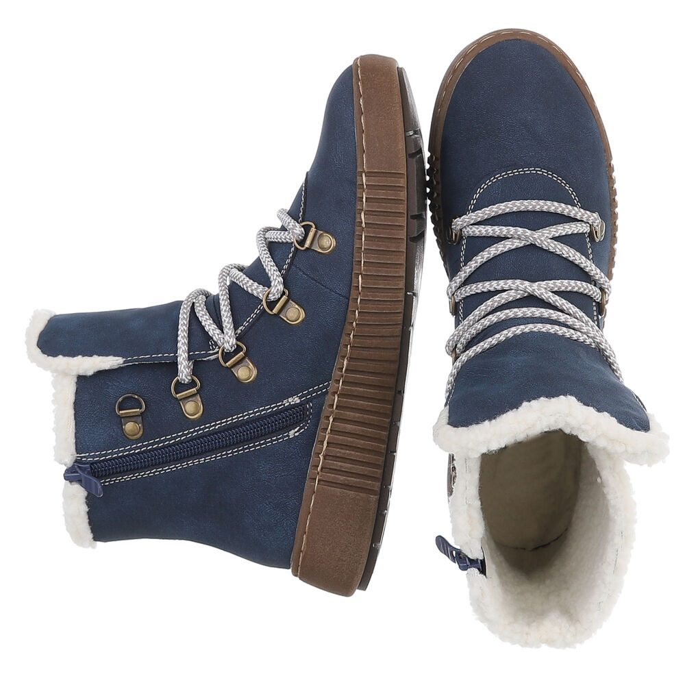 Ital-Design Damen Winterboots mit Futter und robuster Schnürung Snowboots (90827567) Flach Plateaustiefeletten in Blau