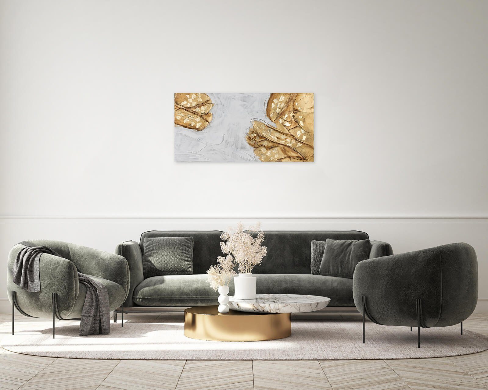 Wohnzimmer Wandbild 100% Leinwandbild Gemälde Connection Precious 100x50 cm, KUNSTLOFT HANDGEMALT