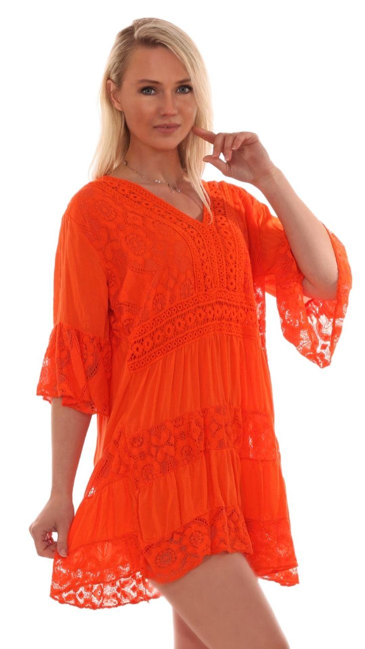 Charis Häkelspitzendetails romantische Sommerkleid Orange Tunikakleid Moda Tunikastil
