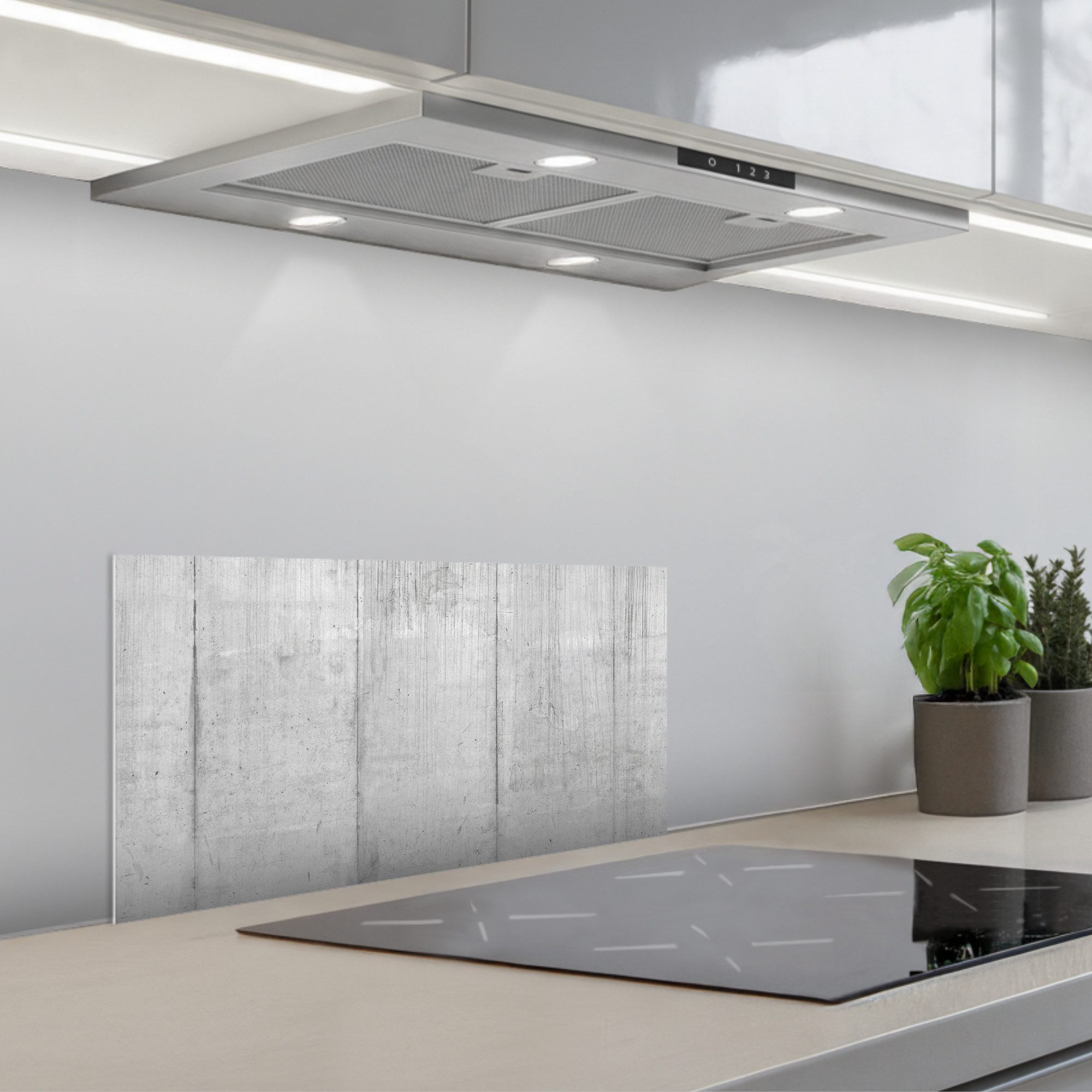 KitchenYeah Küchenrückwand selbstklebend (keine Folie) Grau - Betonoptik/print - Industriell, (1-tlg), Spritzschutz Herd Wand, Küchen Deko, 70x30 cm
