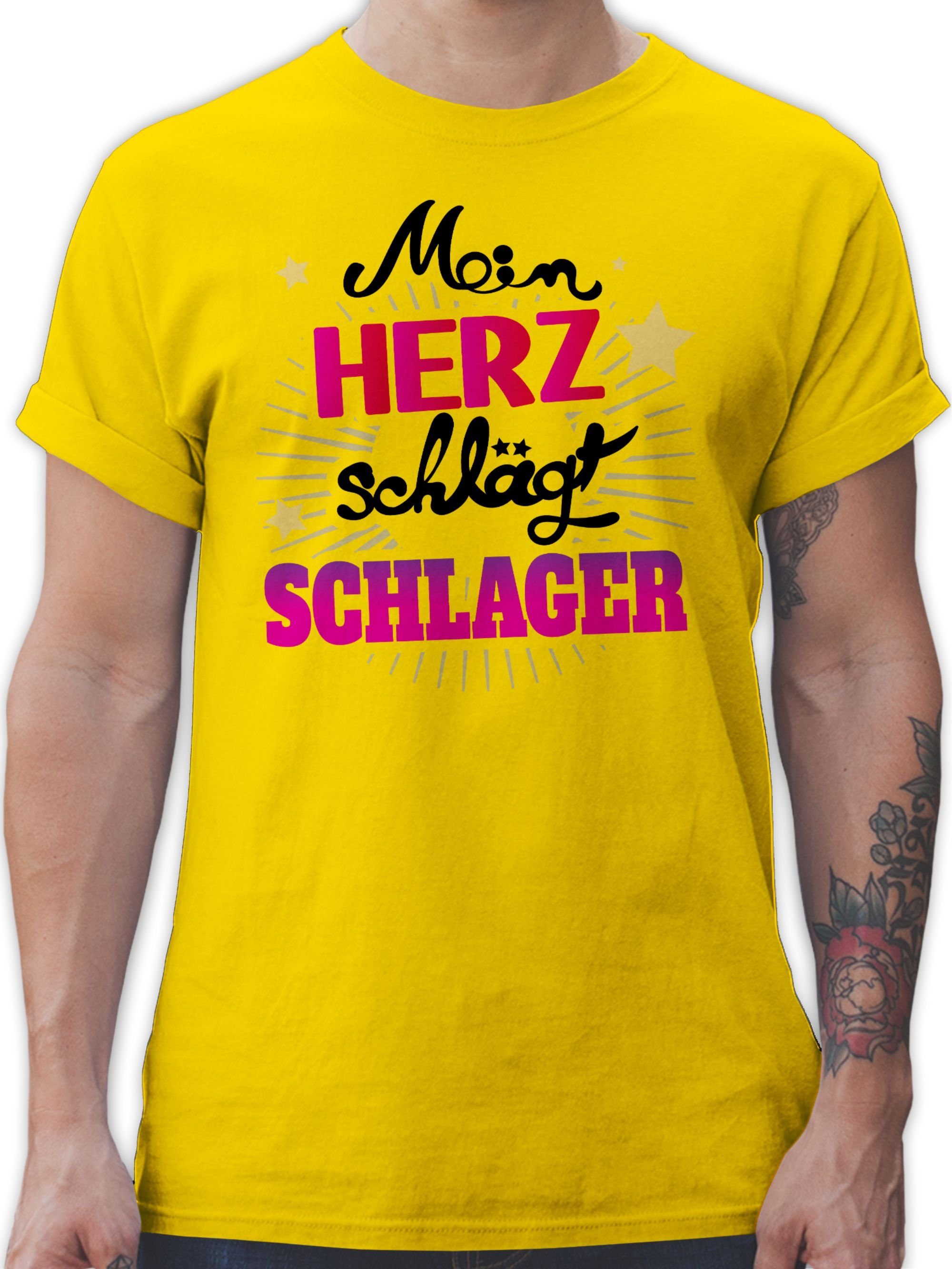 Shirtracer T-Shirt Mein Herz schlägt Schlager Outfit Schlagerparty Schlager Party Outfit 3 Gelb