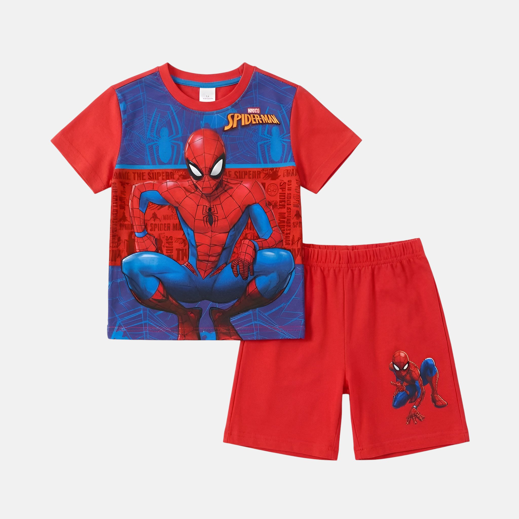Spiderman Shirt & Shorts Marvel Spiderman Jungen-Set T-Shirt & Shorts Sommer Rot Blau Kids (Set, Kurze Sommer Hose + T-Shirt Spiderman) Spiderman Jungen Kleidung mit lizensiertem Print