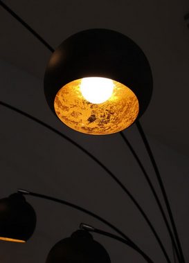 Kiom Stehlampe Bogenleuchte Fran 5-armig matt schwarz + blattgold, direkte und indirekte Lichtabgabe, Leuchtmittel nicht inklusive, Leuchtmittel abhängig