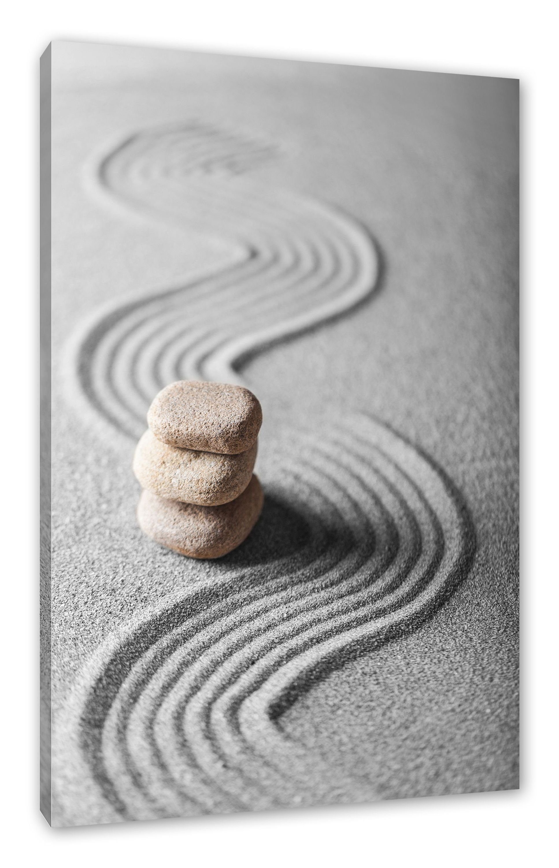 Pixxprint Leinwandbild Wellenmuster im Sand, Zackenaufhänger St), fertig Leinwandbild Wellenmuster bespannt, (1 im Sand inkl