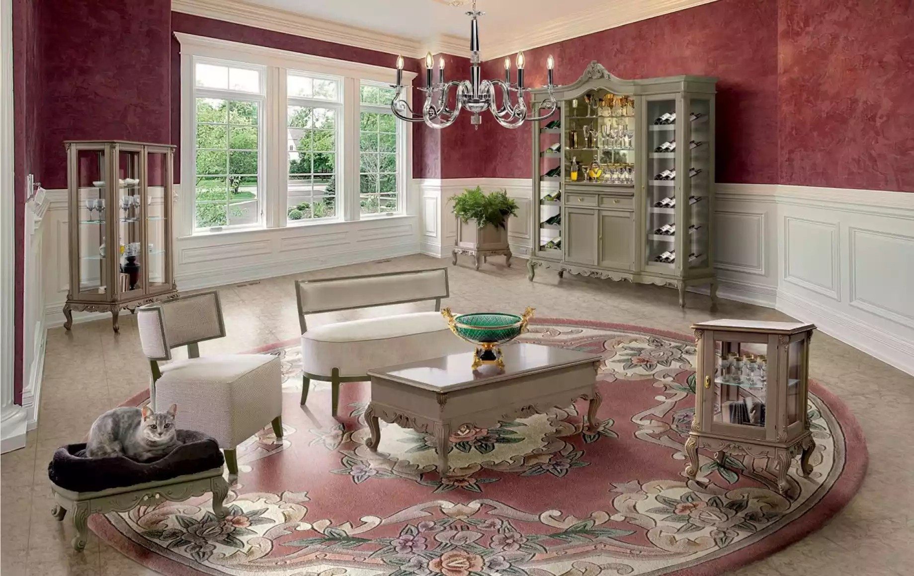 JVmoebel Barschrank Moderne Vitrine in Holzoptik mit Glasfront und Stauraum (6-St., 2x Vitrine + 1x Barschrank + 1x Couchtisch + 1x Sofa + 1x Sessel) Made in Europa