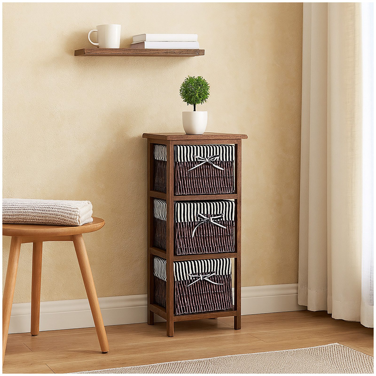 HTI-Living Badregal Praktisches Regal aus Paulowniaholz mit 3 Körben, Stück günstig online kaufen