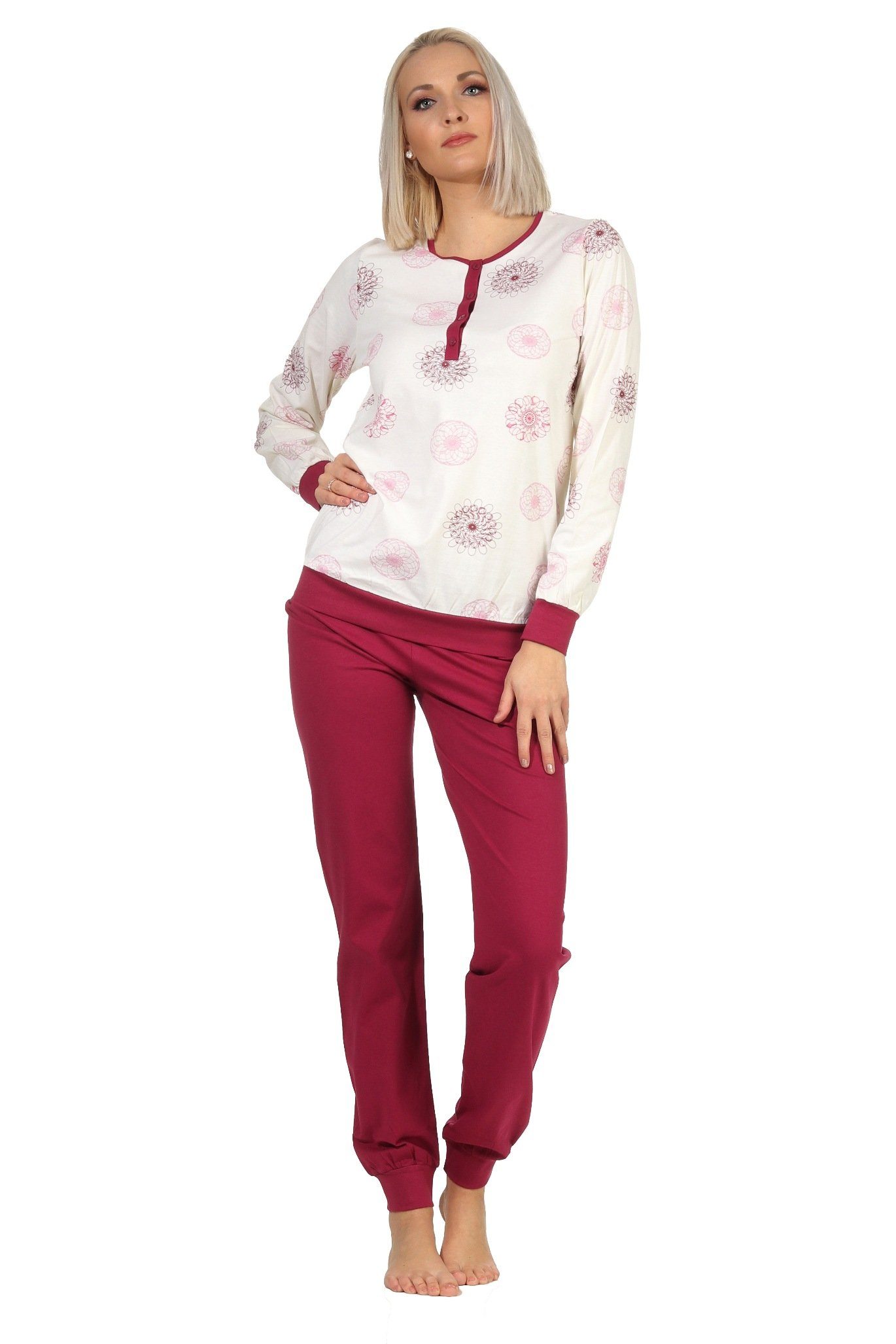 Creative by Normann Pyjama Damen Schlafanzug langarm Pyjama mit Bündchen - 202 10 105 creme | Pyjamas