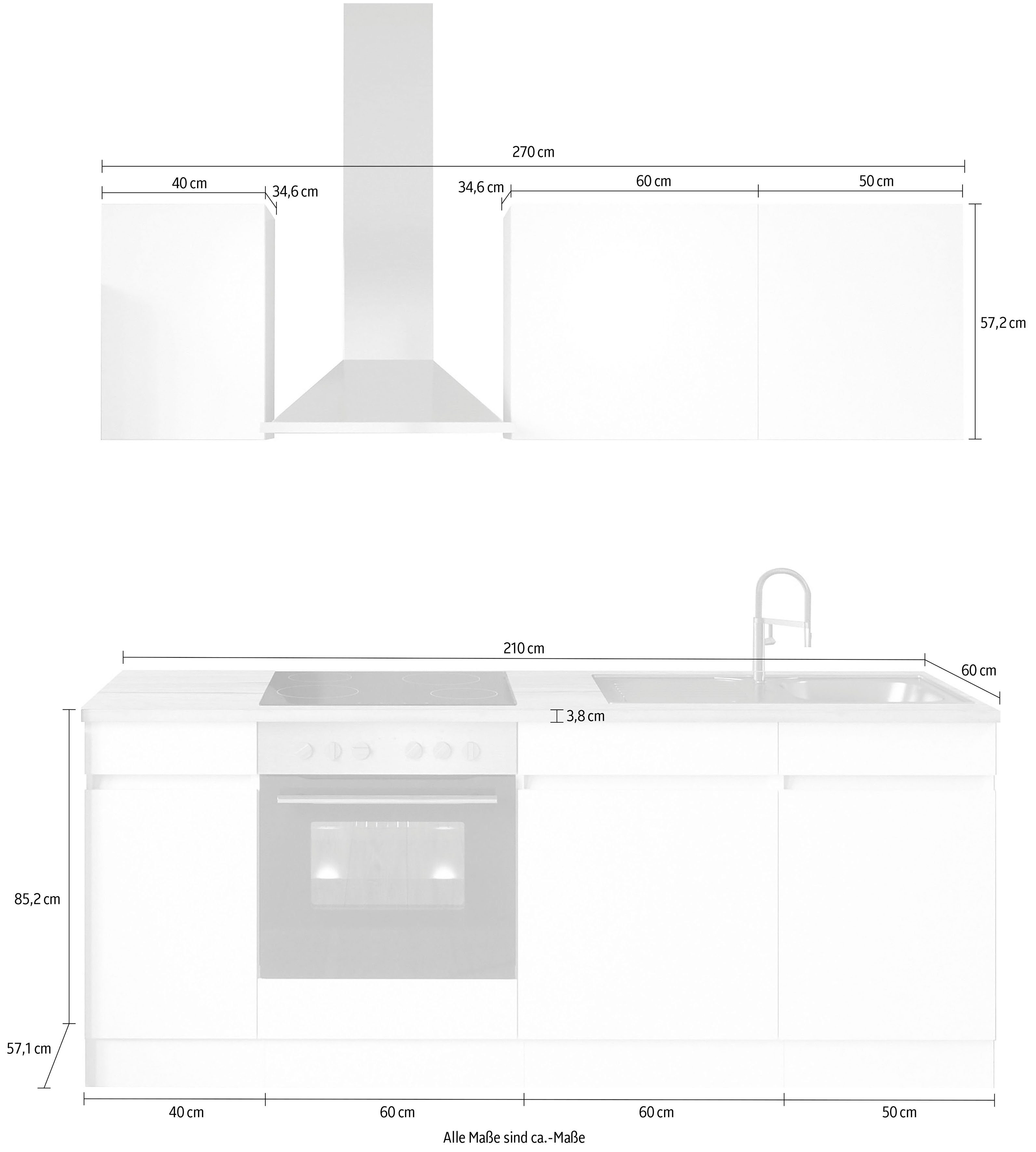 | Hanseatic-E-Geräte Küche anthrazit ohne wahlweise Breite anthrazit/anthrazit 210 mit Safeli, OPTIFIT cm, oder