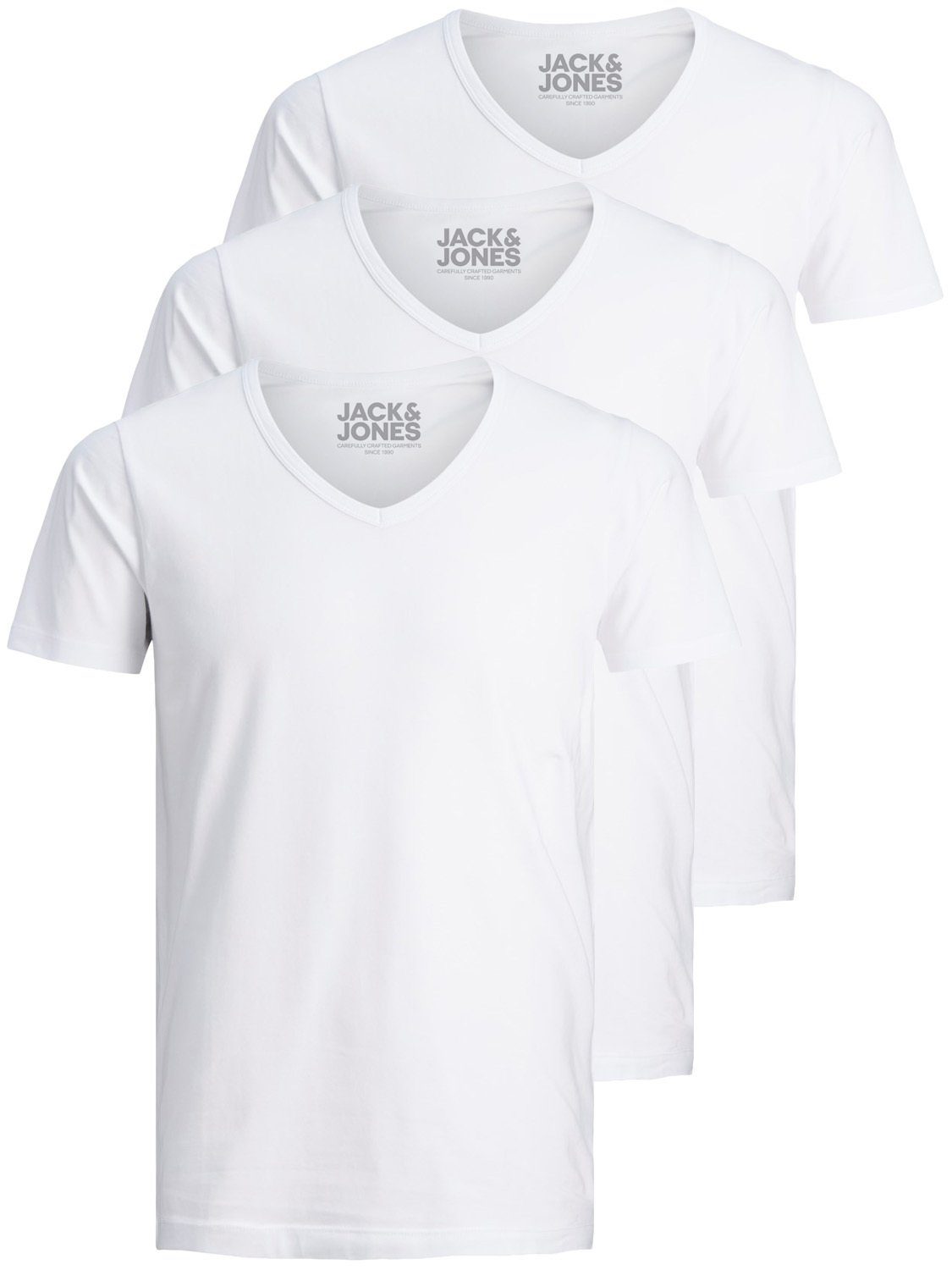 Jack & Jones T-Shirt Basic V-Neck (3-tlg., 3er Pack) etwas länger geschnitten, nicht zu kurz weiß