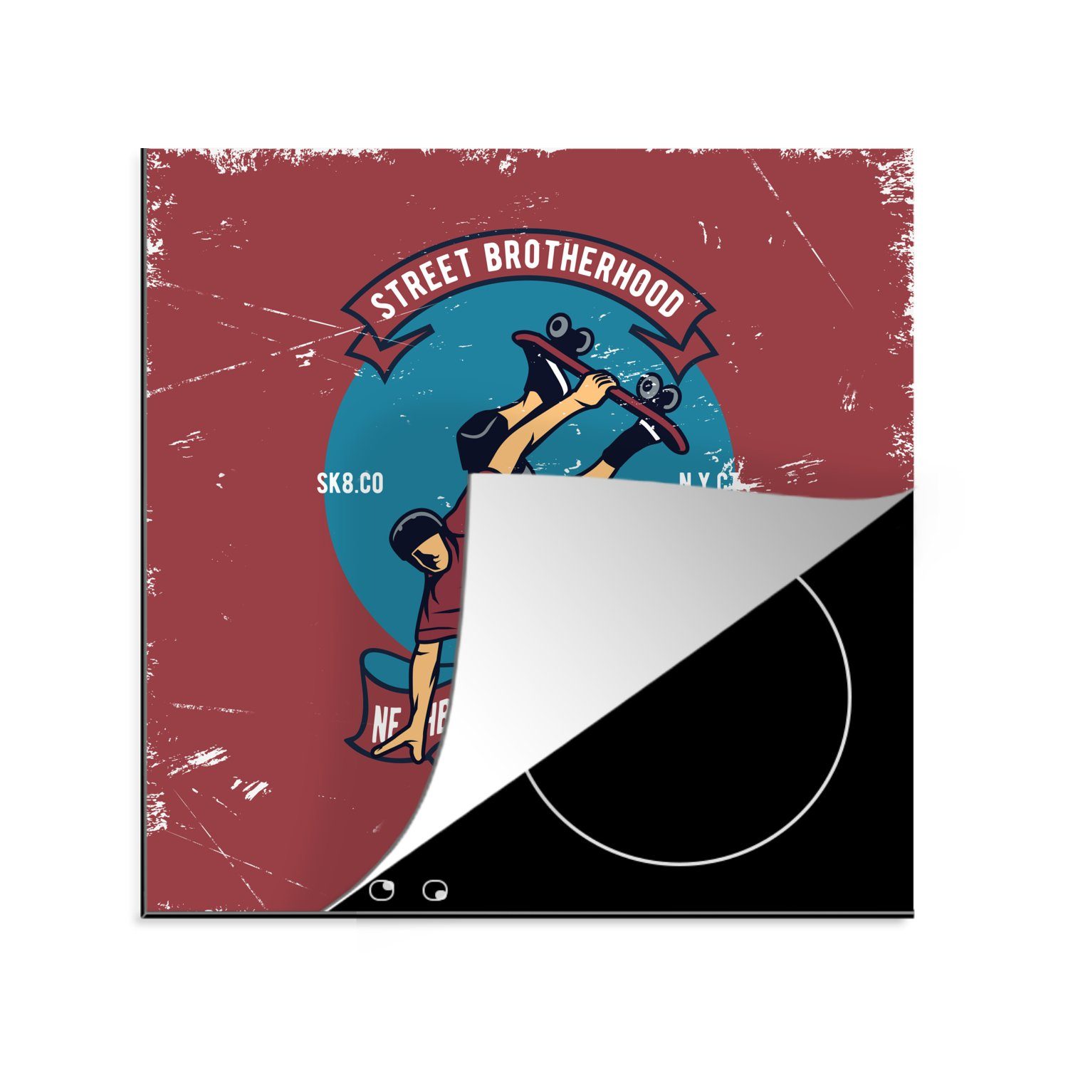MuchoWow Herdblende-/Abdeckplatte Skateboard - Mann - Vintage - Briefe, Vinyl, (1 tlg), 78x78 cm, Ceranfeldabdeckung, Arbeitsplatte für küche
