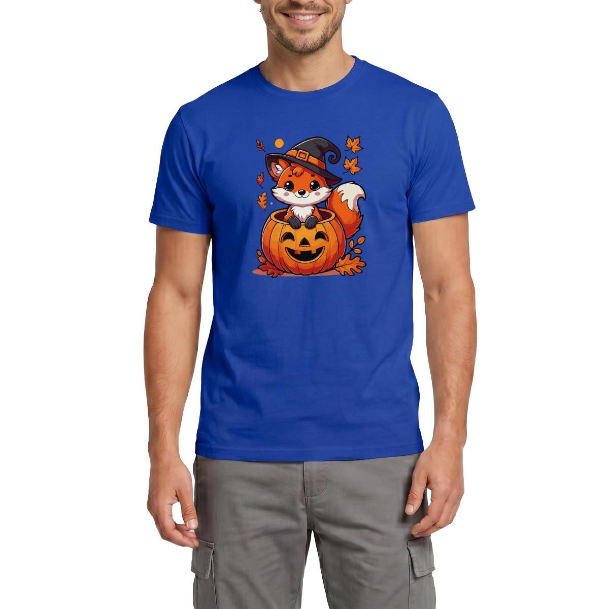 T-Shirt Süßer Halloween Fuchs Im Kürbis Mit Hexenhut Männer T-Shirt