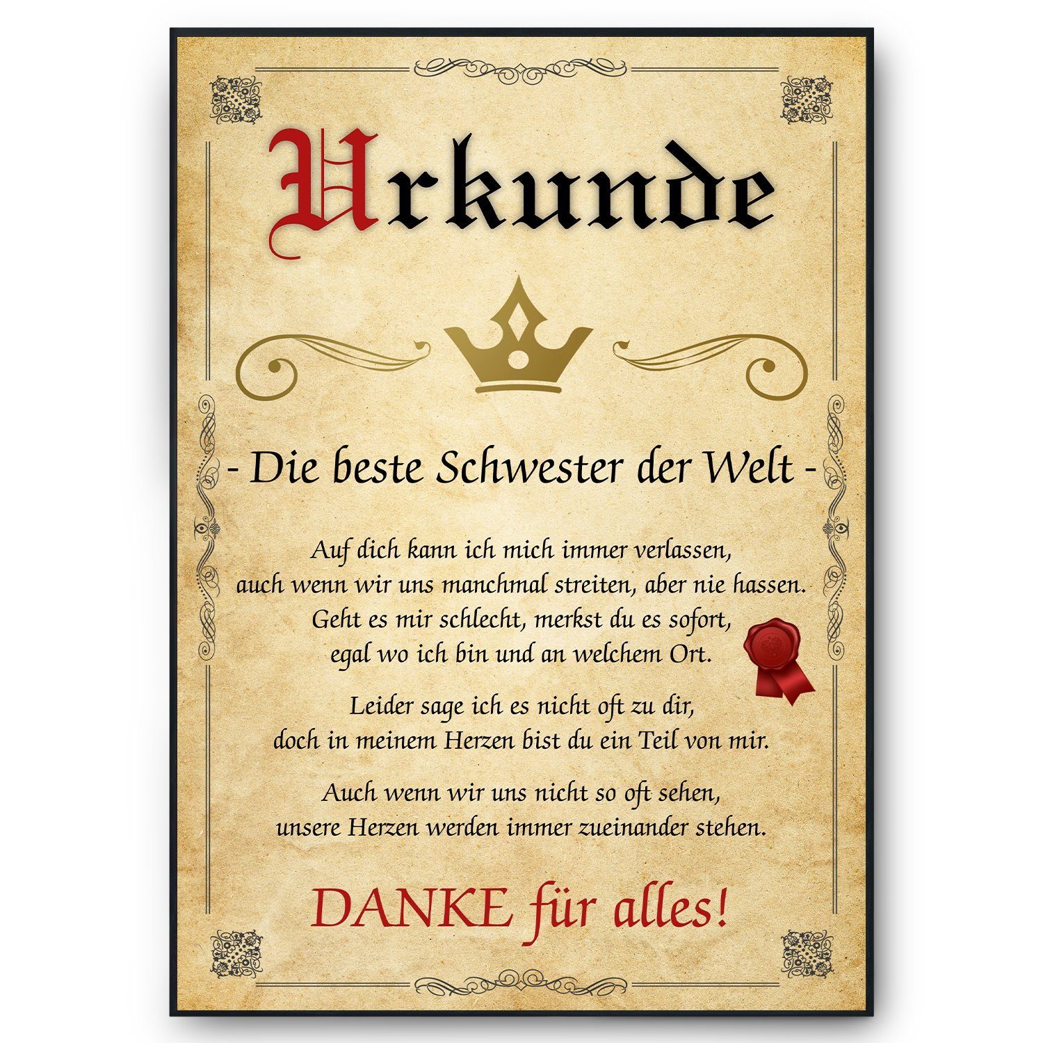 Tigerlino Poster Beste Schwester Urkunde Bild Schwester Geschenk von Bruder günstig online kaufen