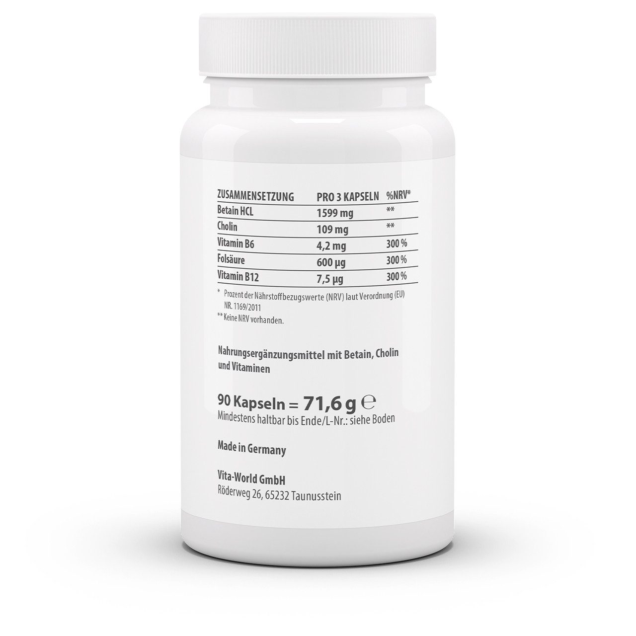 vitaworld Homocystein Komplex - die Unterstützung für Ihren Stoffwechsel Kapseln, 90 St., 71.6 g