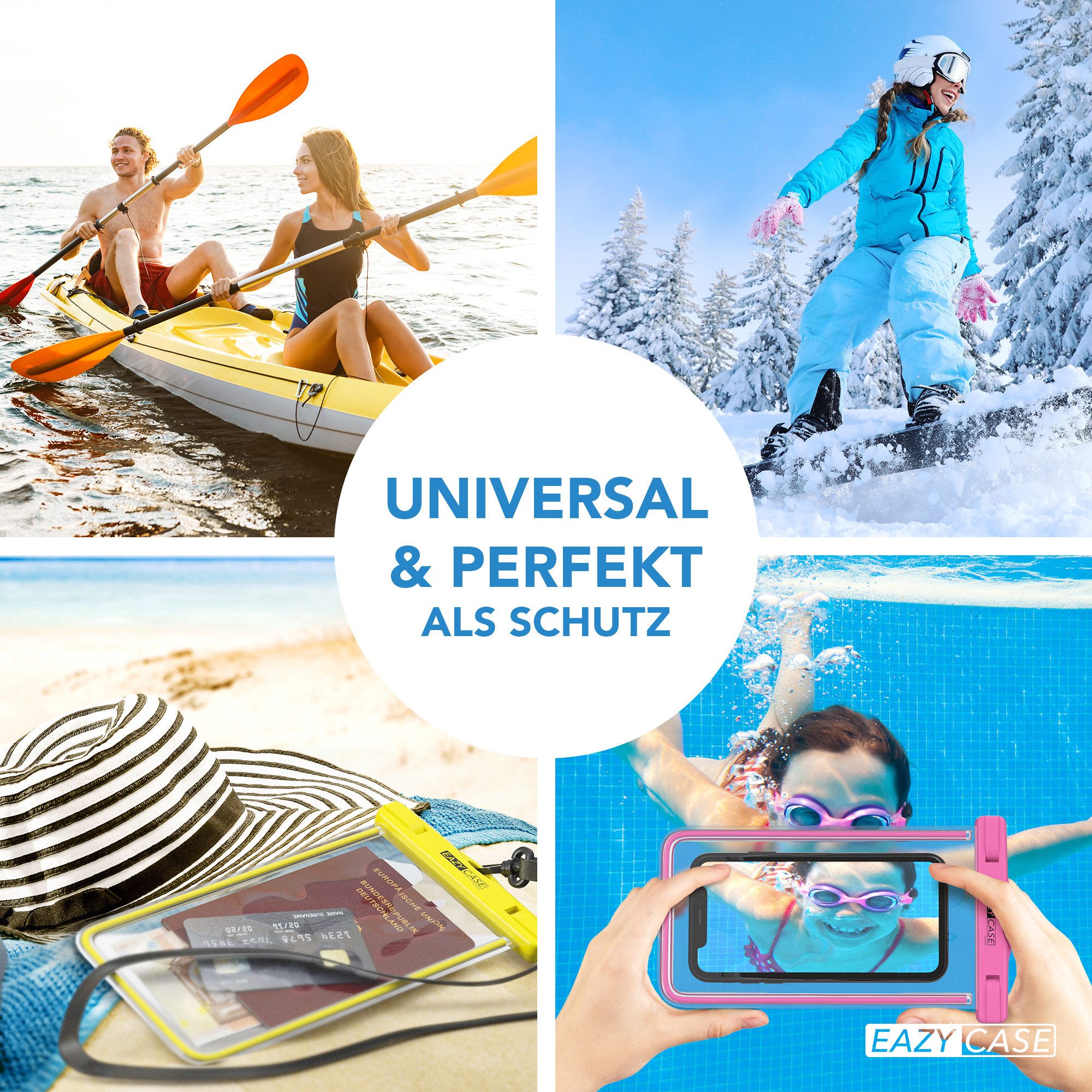EAZY CASE Handyhülle Universale Unterwasser-Tasche für viele Modelle 3,5 - 6,7 Zoll, wasserdichte Handytasche Unterwasser Fotos Tauchen Schutz Gelb Dunkel