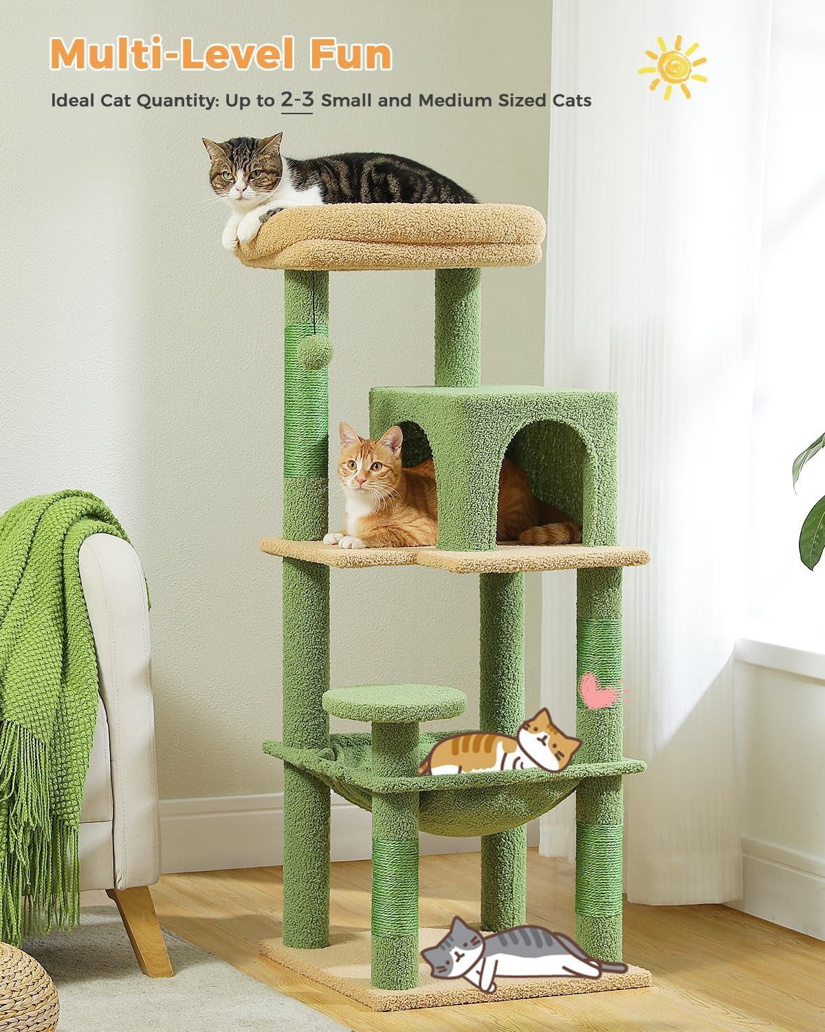 Purpurra Kratzbaum Katzenbaum mit Metall Plüsch Hängematte 116cm/ 143 cm