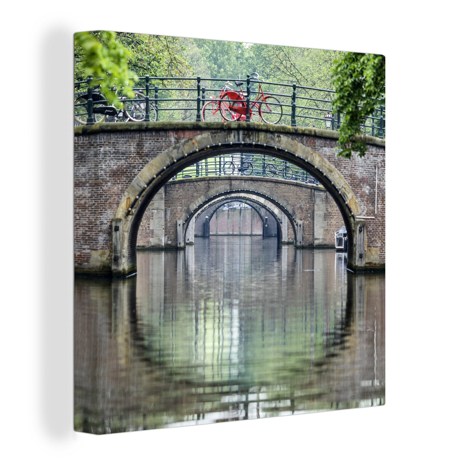 OneMillionCanvasses® Leinwandbild Rote Fahrräder auf den Grachten von Amsterdam, Fotodruck (1 St), Wandbild, Deko Schlafzimmer Wohnzimmer Flur 20x20 cm