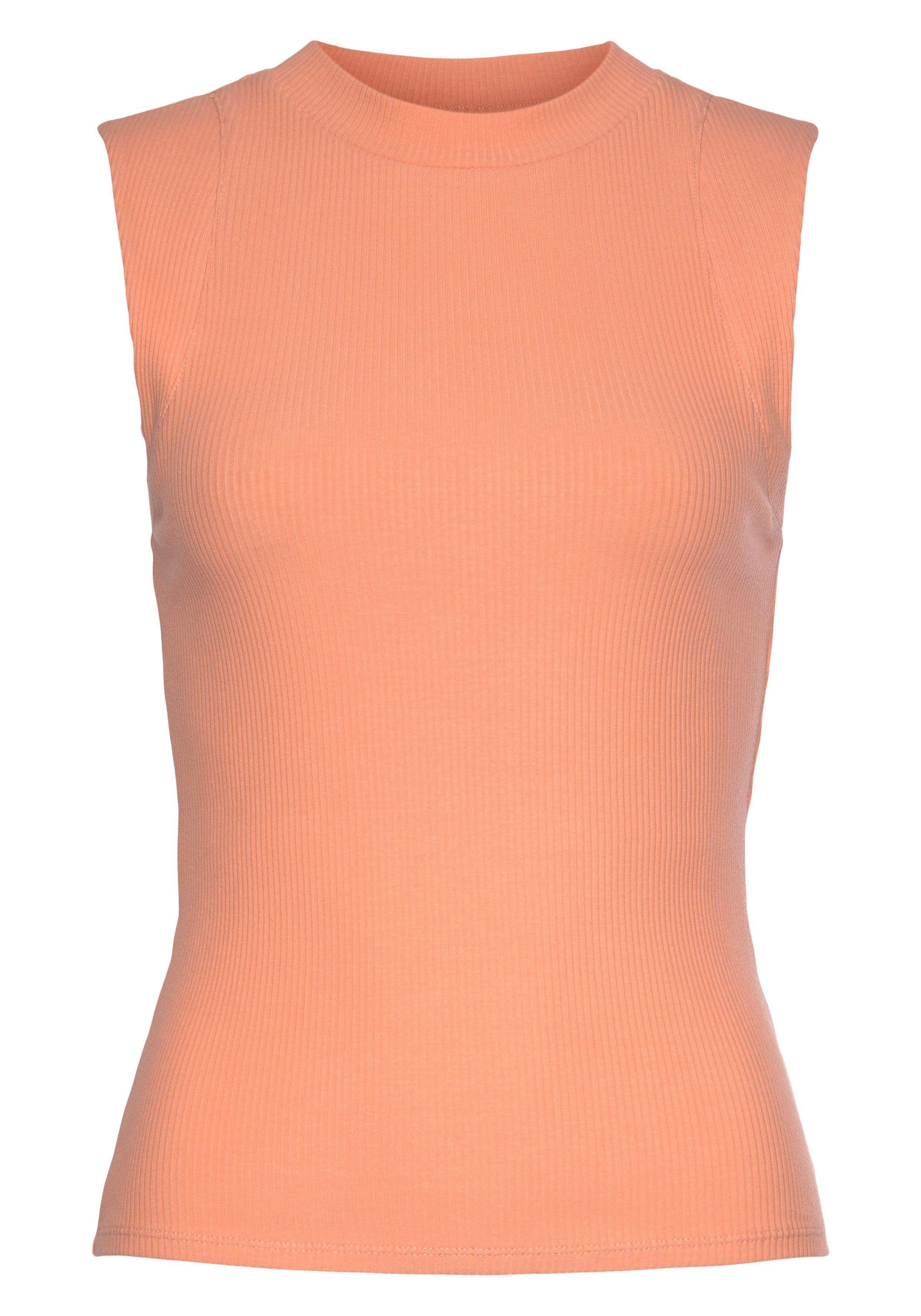LASCANA Ripptanktop mit breiten Trägern und hohem Ausschnitt Tanktop aus weicher Rippware, figurbetonte Passform, Basic, casual – Bild 2 von 5