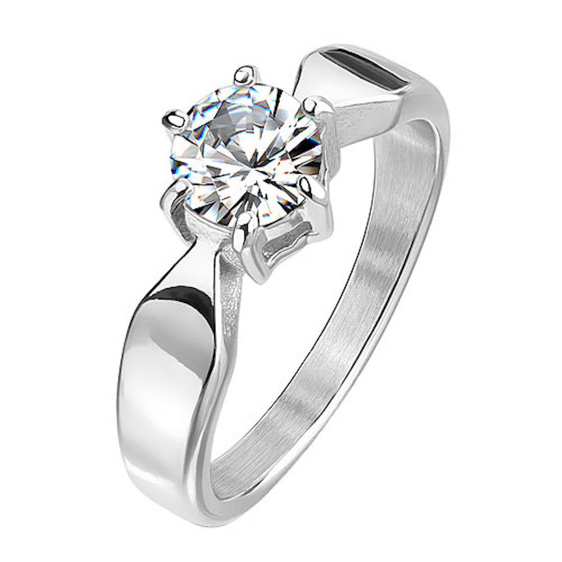 Taffstyle Fingerring Damen Ring Edelstahl mit Zirkonia, Kristall Solitär  Stein Diamant Form Damenring Trauring Verlobungsring