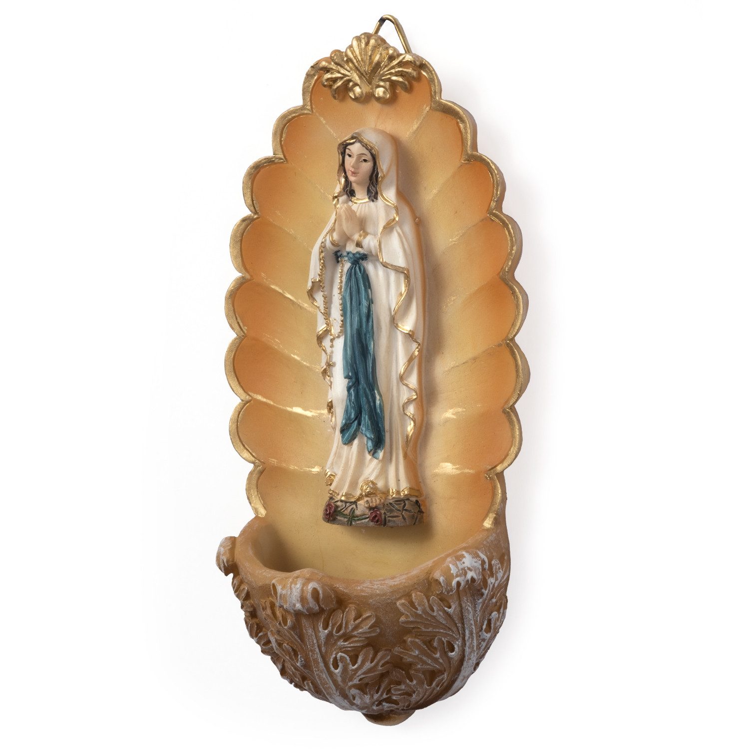 Moritz Dekofigur Madonna im Wand-Weihwasserbecken 14?cm Polyresin, Polyresin Figuren Deko Geschenk Geometrische TierFigur Modern Skulptur – Bild 4 von 5