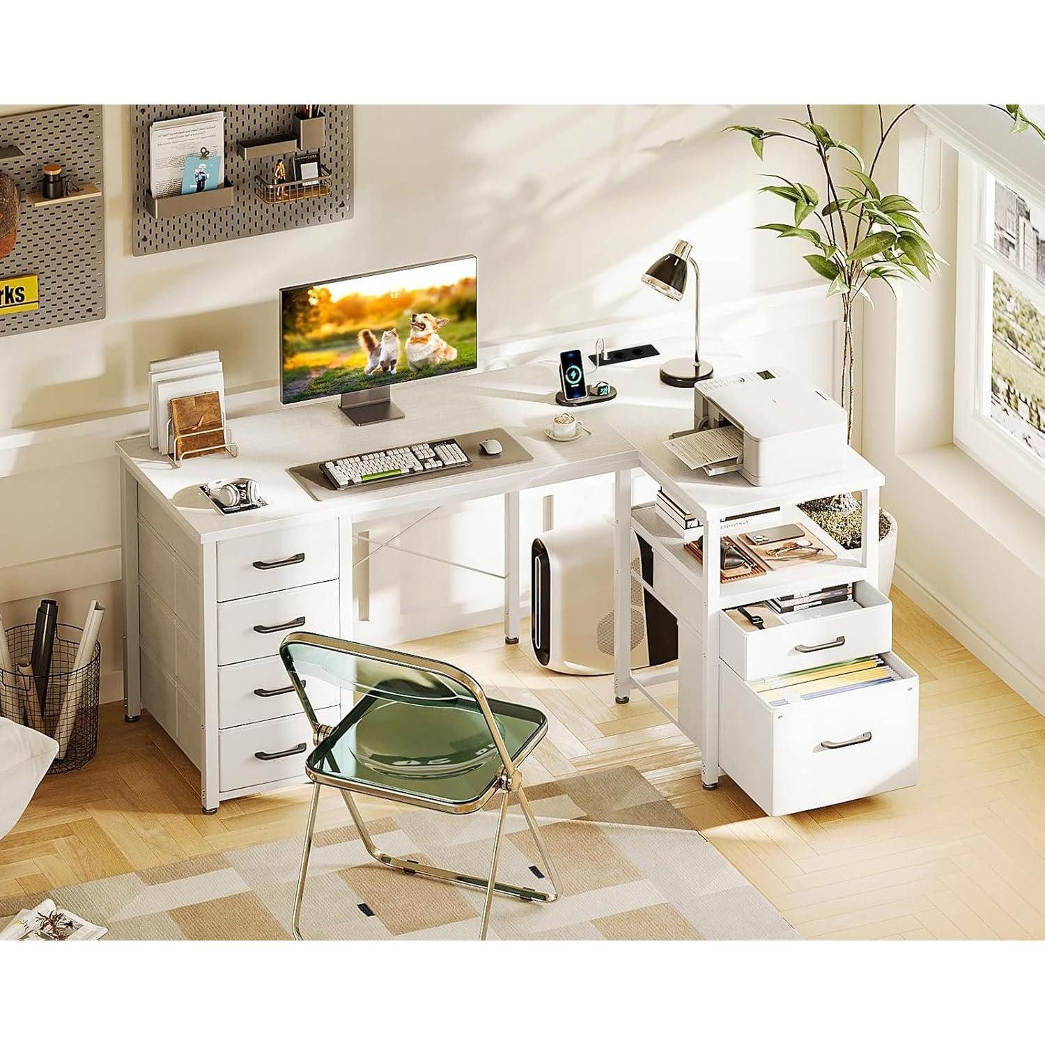 LuxusKollektion Eckschreibtisch Schreibtisch mit Stoff Schubladen günstig online kaufen