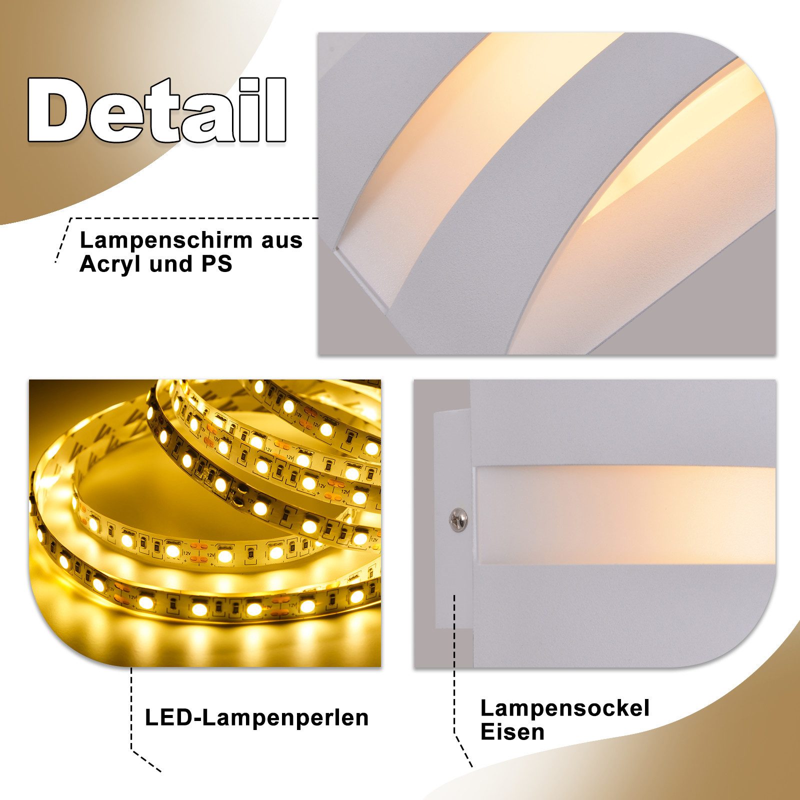 ZMH LED Wandleuchte Wandlampe Innen Modern Design 3000K Warmweiß, LED fest integriert – Bild 5 von 5