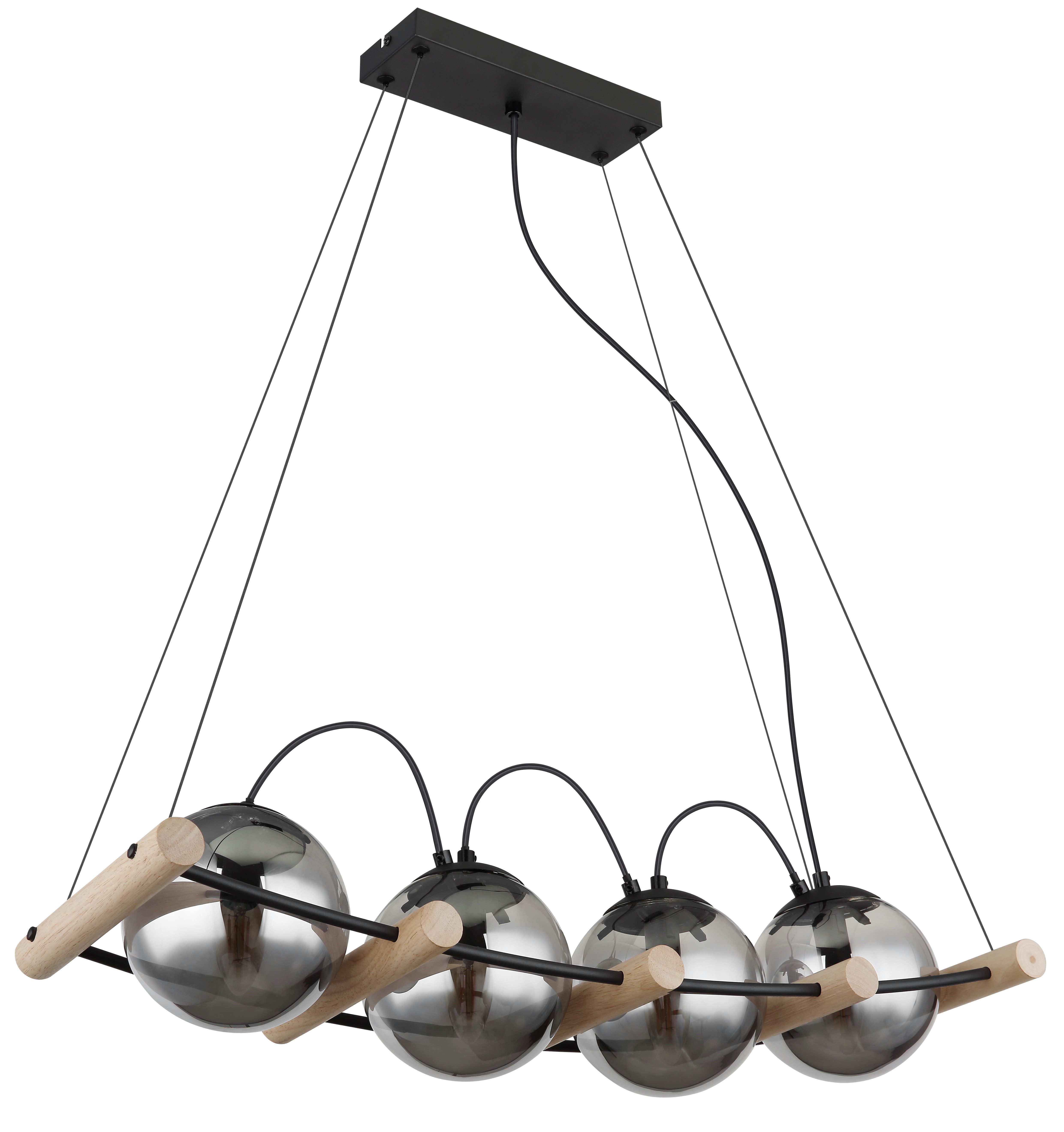 GLOBO LIGHTING Hängeleuchte LEONA, ohne Leuchtmittel, Hängeleuchte Schwarz/Holz, Rauchglas, höhenverstellbar, E14 LED