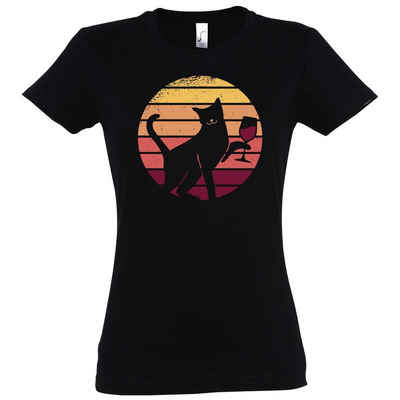 Youth Designz T-Shirt Weinglas Katze Damen Shirt mit süßem Katzen Frontprint