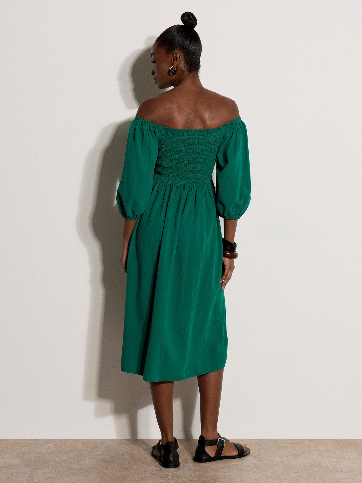 Apricot Midikleid Midi-Kleid im Milchmädchen-Stil mit Rüschen Gerafft – Bild 3 von 4