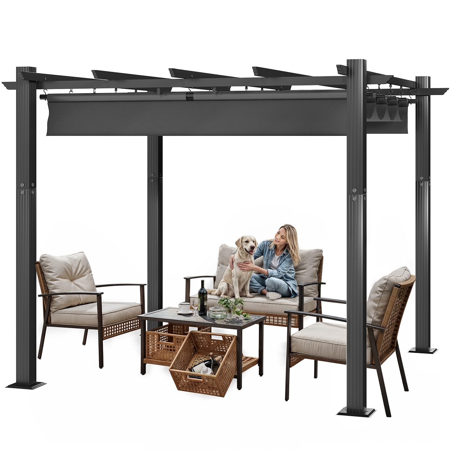 GUNJI Pergola 3x3/3x4m Winterfest, Magnetisch befestigte Aluminium-Pergola, günstig online kaufen