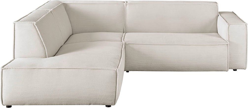 3C Candy Ecksofa Matteo in elegant, kubischer Formensprache, bequem, L-Form, mit auffälliger Kedernaht, Cord-Bezug, Lounge-Charakter