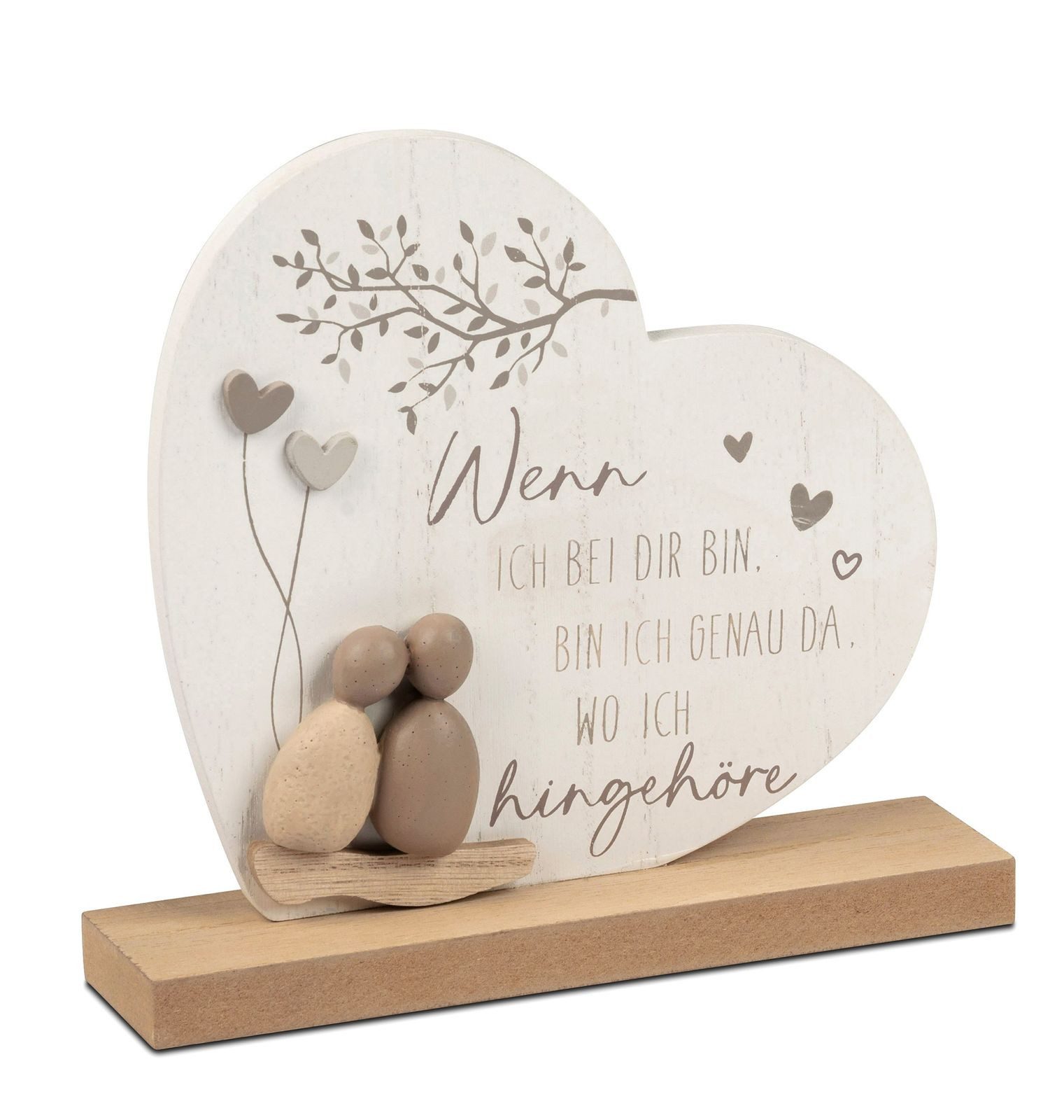 formano Dekofigur Herz Holz mit Fuß und Spruch 20 cm Liebevolle Wohn-Deko Steinoptik